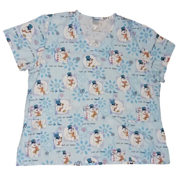 Frosty the Snowman Unisex Scrub Top with Front Pockets Size 2X polyester/cotton - Picture 1 of 9